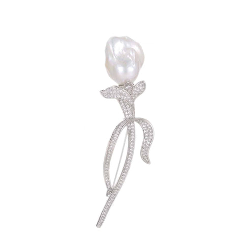 Tulip Baroque Pearl CZ Brooch - House Of Pearls